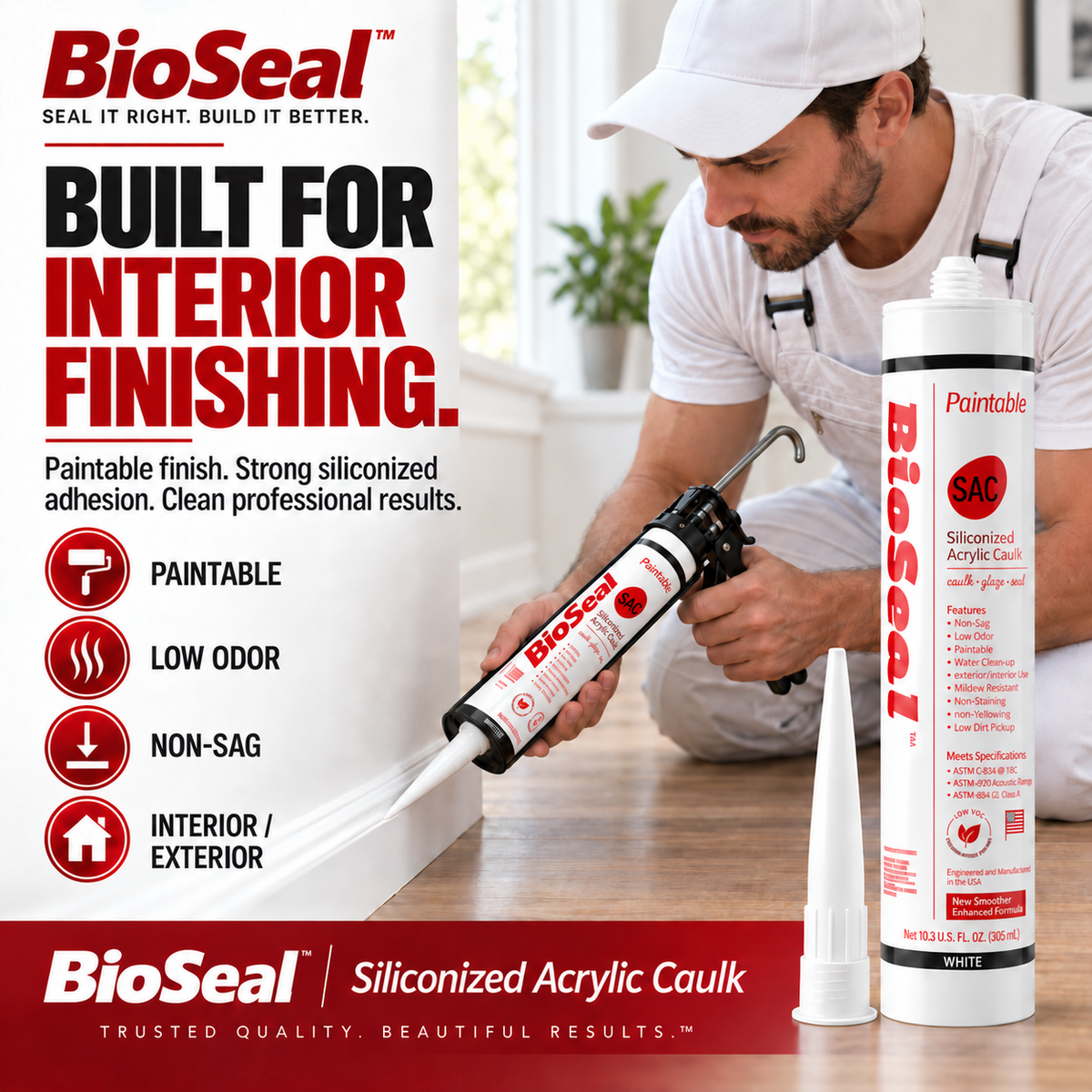 BioSeal Paintable Siliconized Acrylic Caulk –10.1 oz