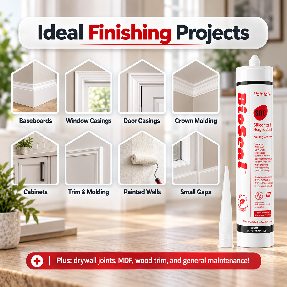 BioSeal Paintable Siliconized Acrylic Caulk –10.1 oz