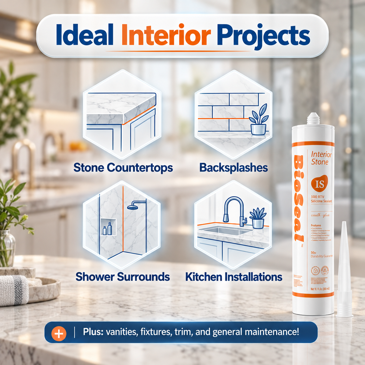 BioSeal Interior Stone Silicone Sealant –10.1 oz