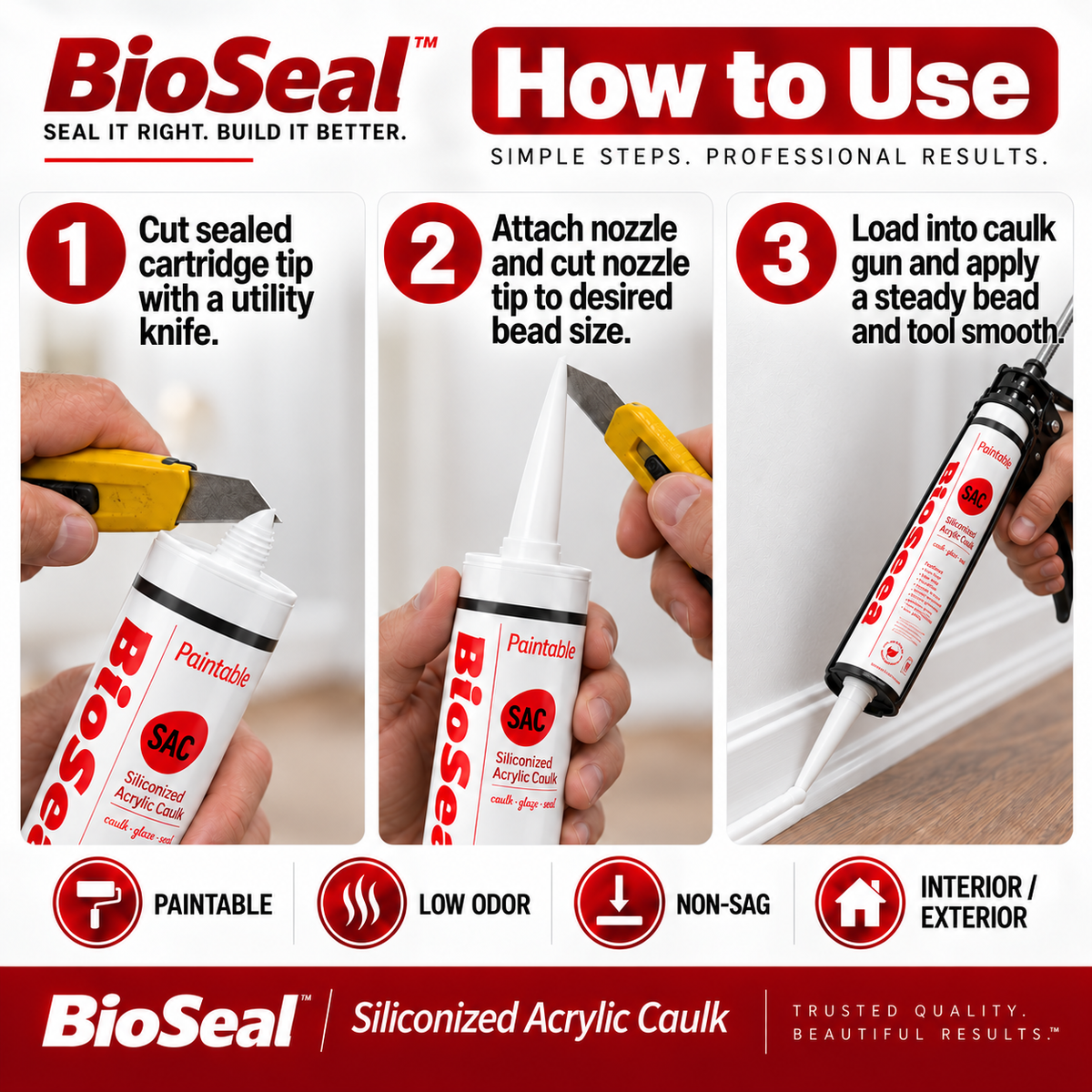 BioSeal Paintable Siliconized Acrylic Caulk –10.1 oz